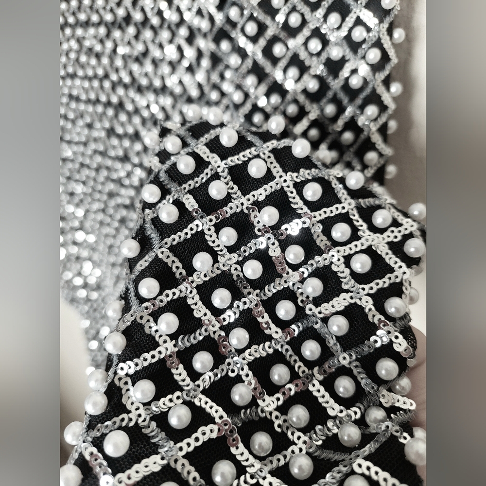 AKIRA Hamptons Holiday Pearl Mini Dress – Beaded Sequin Glam Bodycon Size M - Picture 7 of 14